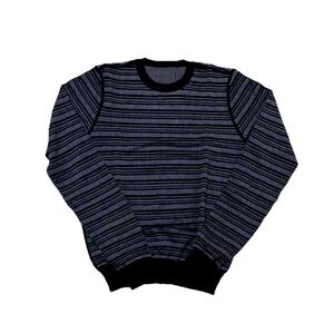 Prada Men's Wool Sweater Size 46 Navy‎ Blue Gray Striped 100% Wool  NWT